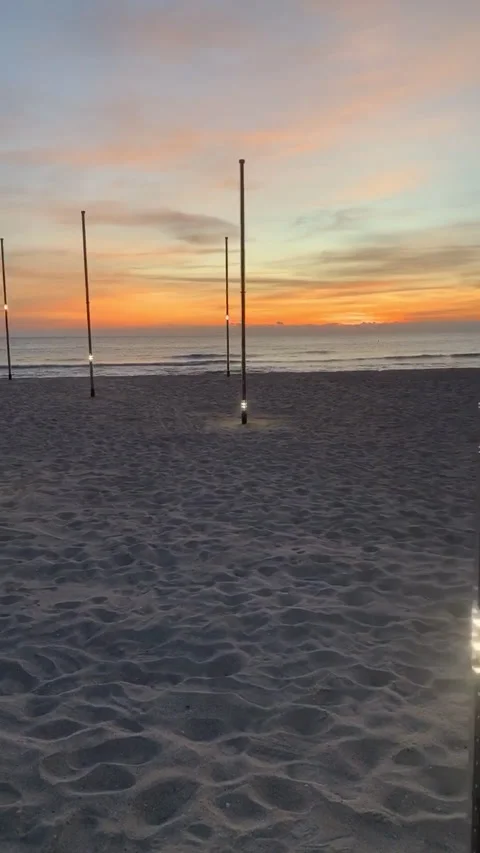 Lights on Posts Beach 720P Stock Footage 175413092