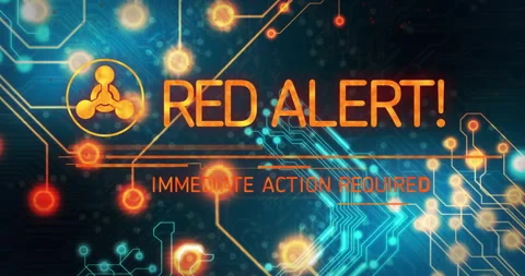 Lights pulsing board causing emblem fade, morphing to RED ALERT resolving 動画素材 310429807
