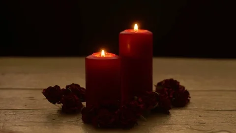 Lights red candles, romantic theme Stock Footage 85078878