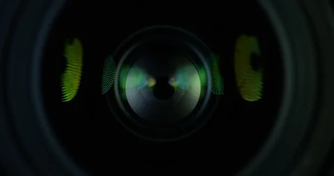 Lights Reflecting Off The Glass Of Camera Lens With The Detail Seen Inside  Stock Footage 113373962