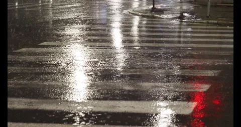 Lights reflection on the wet night city road and crosswalk Stock Footage 275579347
