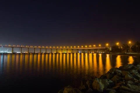 Lights in a row on a bridge Stock Photos