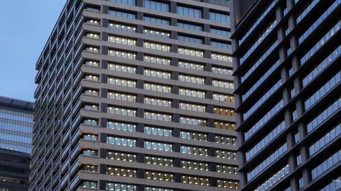 Lights seen inside the glass window of the building in Tokyo Japan Stock Footage 121377452