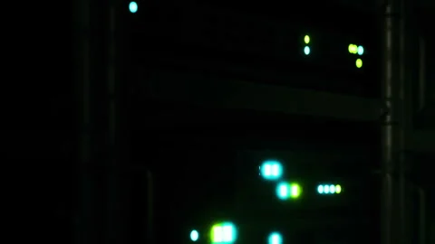 Lights on servers in a data center during nighttime hours Stock Footage 345007459