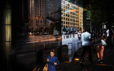 Lights, shadows and reflections on the streets of NYC Stock Photos