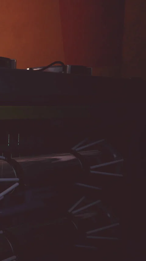 Lights shine on a black machine in a dim space near the wall Stock Footage 337898310
