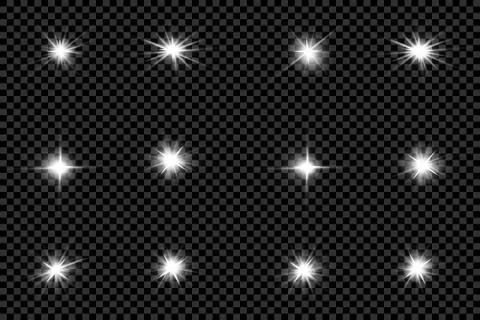 Lights sparkles isolated. Vector illustration of glowing lens flares and spar Stock Illustration