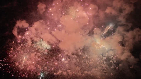 Lights sparkling from fireworks in Vancouver Stock Footage 286018993