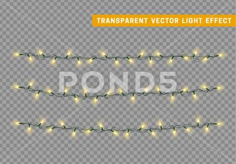 Lights string garlands color yellow. Christmas lights isolated realistic design. Stock Illustration