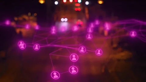 Lights sweeping starting magenta net fading over road pulsing clusters forming Stock Footage 333510011