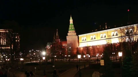Lights switch off on Kremlin during Earth Hour, timelapse. Stock Footage 74127750