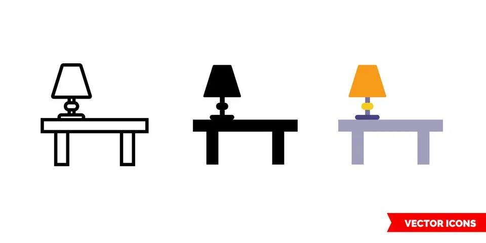Lights on table icon of 3 types color, black and white, outline. Isolated vec Stock Illustration
