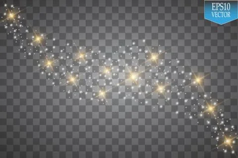 Lights on transparent background. Vector white glitter wave abstract Stock Illustration