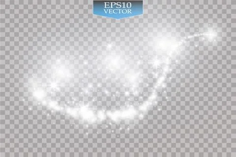 Lights on transparent background. Vector white glitter wave abstract Stock Illustration