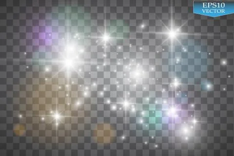 Lights on transparent background. Vector white glitter wave abstract Stock Illustration