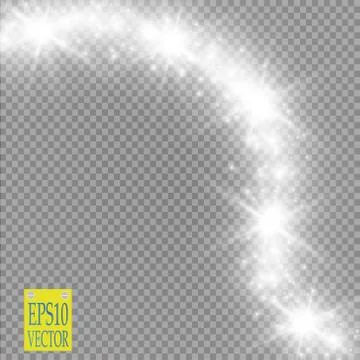 Lights on transparent background. Vector white glitter wave abstract Stock Illustration