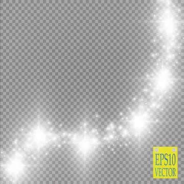 Lights on transparent background. Vector white glitter wave abstract Stock Illustration