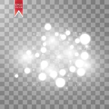 Lights on transparent background. Vector white glitter wave abstract Illustrazione stock