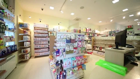 Lights turn off and turn on in the spacious hall with cash register Stock Footage 76411761