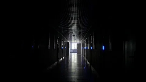 Lights turn on in the empty hallway of the office building Stock Footage 121414714