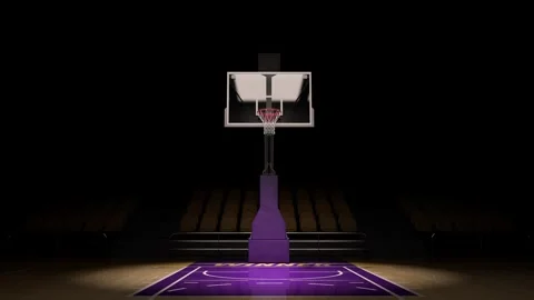 Lights turning on at empty yellow and purple basketball court. Stock Footage 267071624