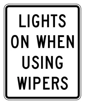 Lights on when using wipers sign, R16-5, US road sign Stock Illustration