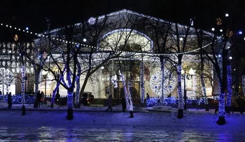The lights in winter park Stock Photos