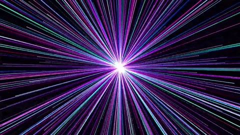 Lightspeed journey Abstract neon light trails bursting from center in a cosmi Video stock 346260865