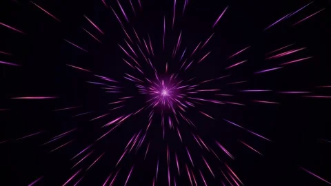 Lightspeed journey through outer space with glowing purple streaks and warp Video stock 346261047