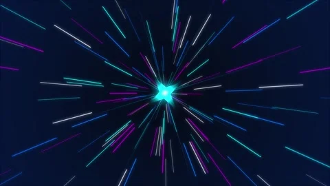 Lightspeed through space featuring vibrant neon blue and magenta motion blur Video stock 346262453