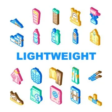 Lightweight backpacking icons set vector Illustrazione stock