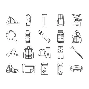 Lightweight backpacking icons set vector Stock Illustration