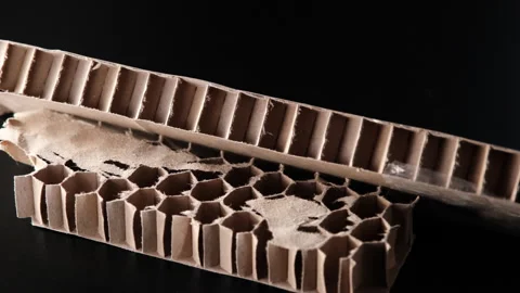 Lightweight Durable Cardboard Honeycomb Panel for Sustainable Packaging Vídeo Stock 296237681
