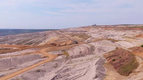 Lignite coal open pit mining with heavy machinery Stock Footage 345027280