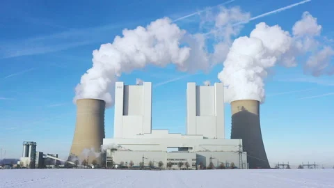 A Lignite-Powered Coal-Fired Power Plant of RWE in Winter. Video stock 263180843