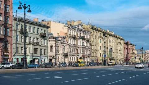 Ligovsky Prospekt with a view of the former profitable house of A.A. Korovi.. Stock Photos