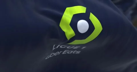 Ligue 1 flag waving in the wind on a clear day Stock Footage 255474976