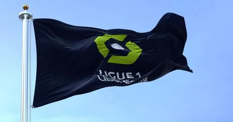 Ligue 1 flag waving in the wind on a clear day Ilustración de archivo