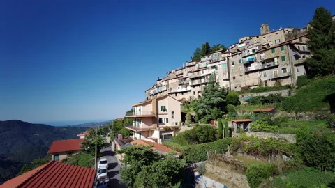 Liguria, Italy. Ancient Town Of Bajardo, in The Alps Stock Footage