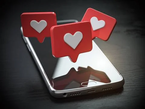 Liike button speech bubble with mobile phone, SOcial media followers in sm... Foto stock