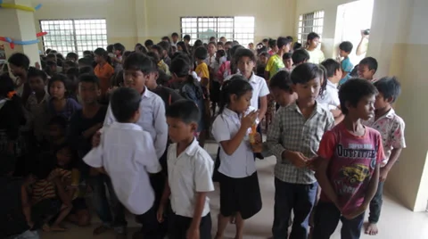 Liitle Cambodian Orphans Gathering Stock Footage 32269990