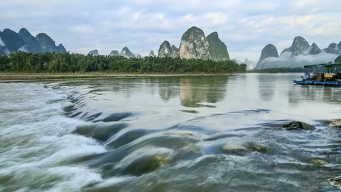Lijiang river and Karst mountain landscape Stock Footage 101890833
