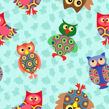 Likable colourful owl seamless pattern Illustrazione stock