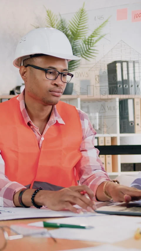 Likable confident experienced successful multicultural man-architect in hardhat  Stock Footage 328656906
