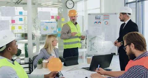 Likable confident professional multiracial team of engineers and managers Stock Footage 145809293