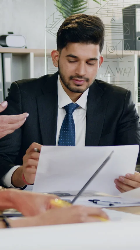 Likable high-skilled responsible multicultural team of architects in protective  Stock Footage 328858680