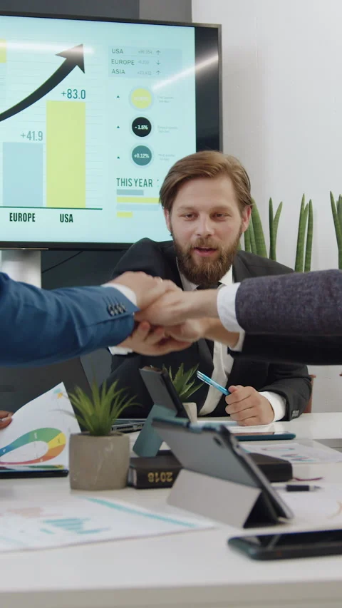 Likable smiling high-skilled professional mixed race business colleagues doing w Stock Footage 330171028