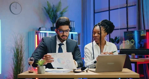 Likable successful creative smart skilled multiethnic male and female business Stock Footage 166704576