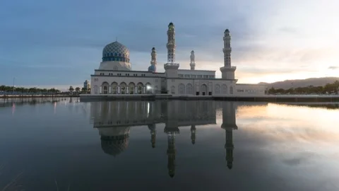 Likas Mosque  with time lapse during sunrise Stock Footage 172480676