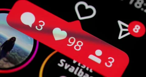 Likes and unread message notifications on Instagram Stock Footage 258711573